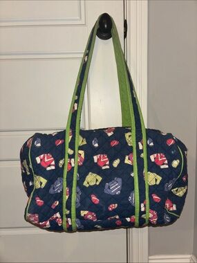Quilted Navy Travel Duffel with Lime Green Trim